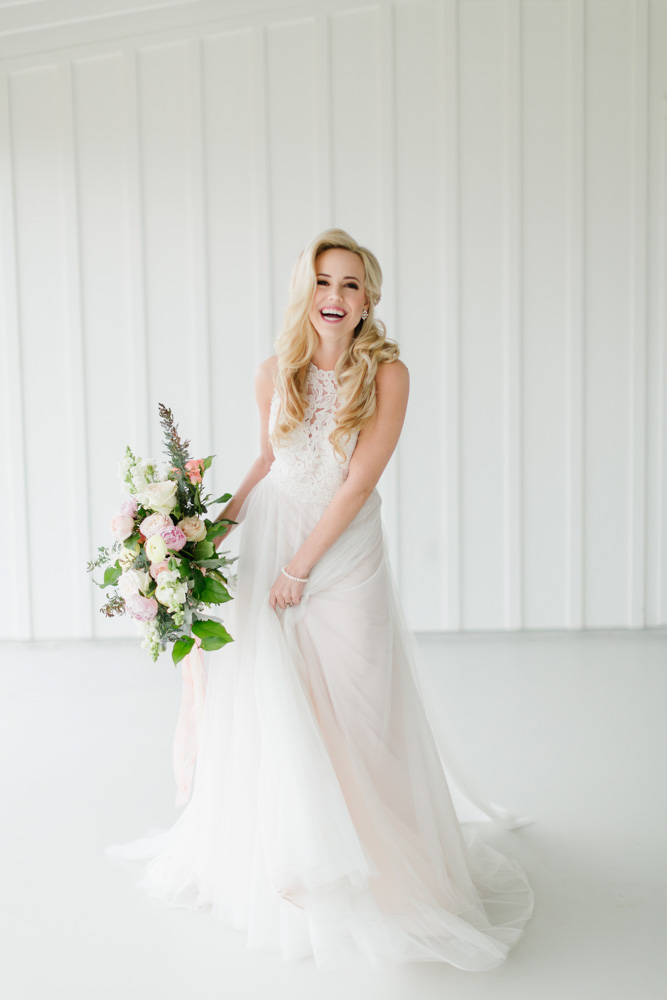 Spring Bridals at the Farmhouse bride laughing