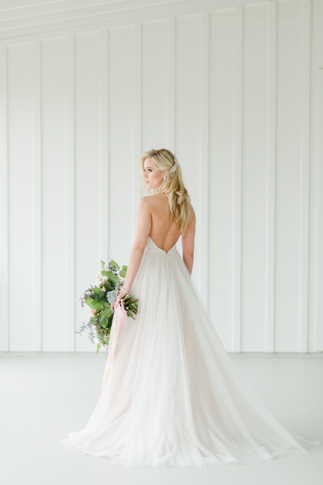 Spring Bridals at the Farmhouse bride facing forward with head turned