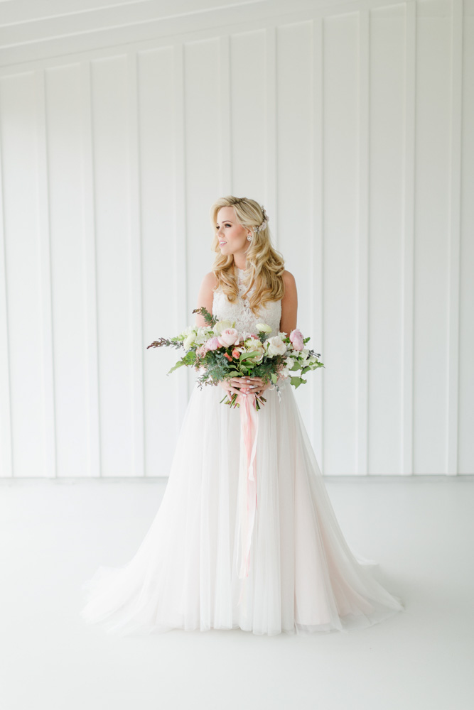 Spring Bridals at the Farmhouse Bride with pink roses 