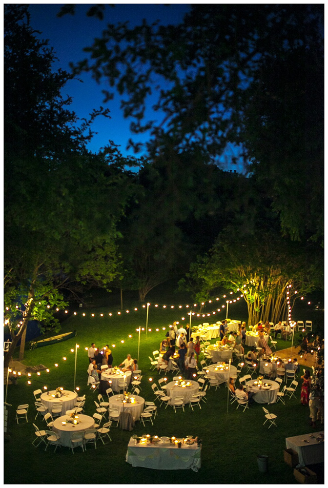 Texas Hill Country Backyard Wedding - Reception Lighting Night