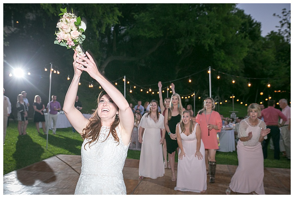 Texas Hill Country Backyard Wedding - Reception Bouquet Toss