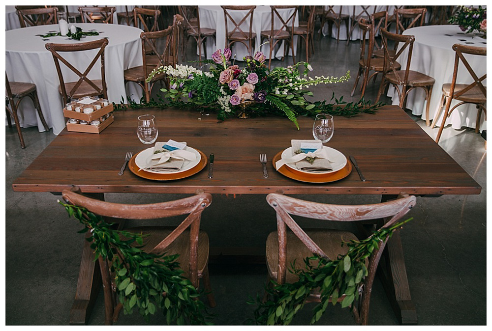 First Wedding at The Farmhouse wood table place setting